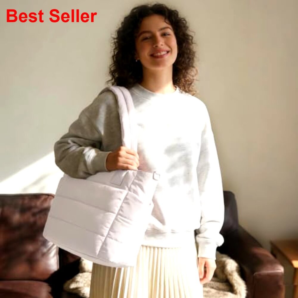 Large Puffer Tote Bag with Zipper for Work Travel Nurse Shoulder Bag - Picture 2 of 7